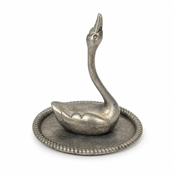 Vintage Silver Plated Swan Ring Holder Trinket Dish Hong Kong Jewelry Stand