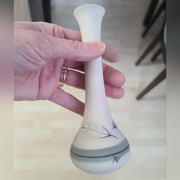 Southwestern Cream Vase with Leaf Design, Navajo Pottery