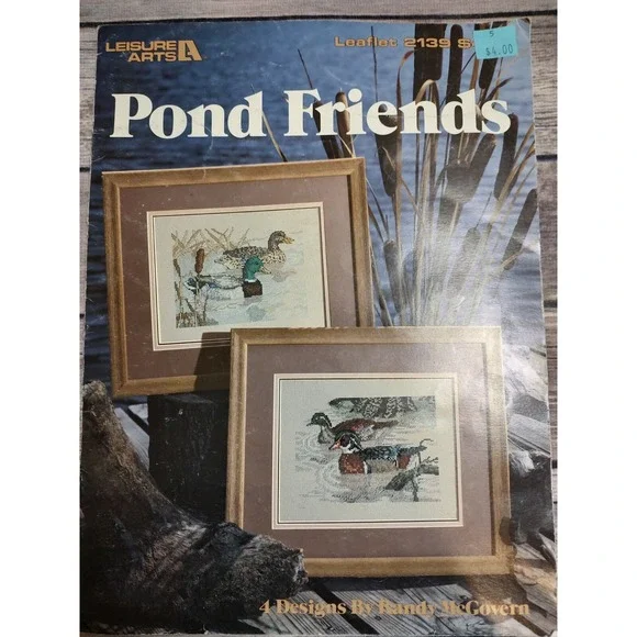 POND FRIENDS Cross Stitch Pattern Book 4 DUCK WATER SCENES HOME DECOR M96