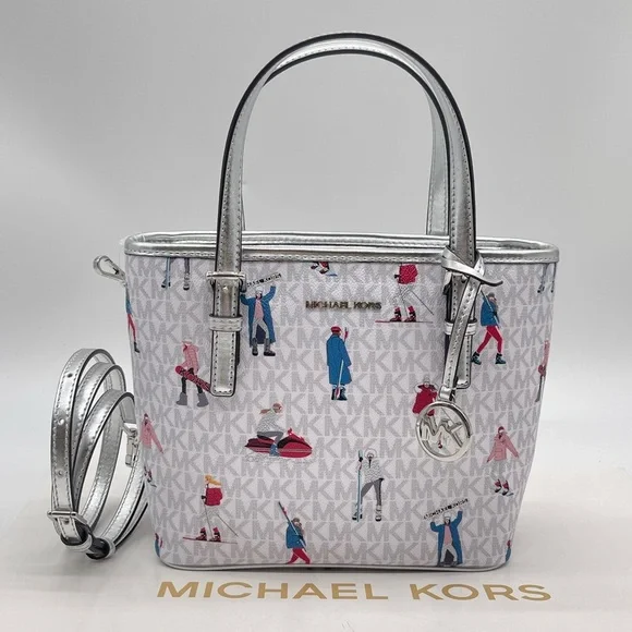 Michael Kors JST Xsmall Top Zip Tote Bag Bright White Multi