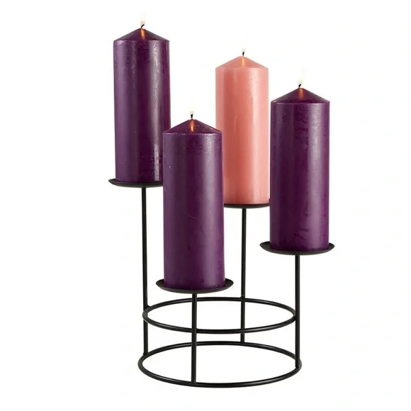 Staircase pillar Advent Wreath black metal 9.5”H x 8.5” D for 3” pillar candles