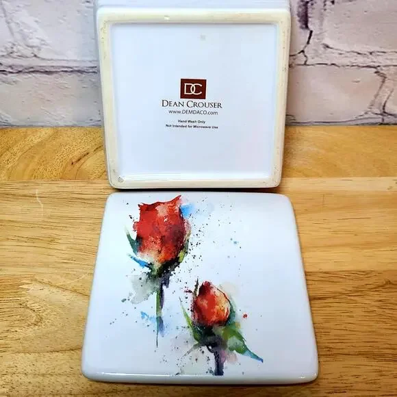 Demdaco Dean Crouser Rosebud Trinket Box Ceramic Lidded Jewelry Box