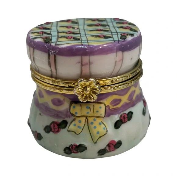Decorative Porcelain Trinket Jewelry Ring Box with Floral‎ Design