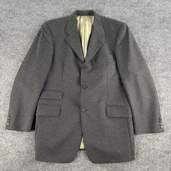 Vintage Hugo Boss Suit Jacket 42R Taupe Wool Mohair Birdseye Ombre Ticket Pocket