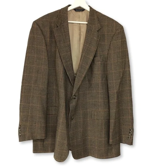 Burberrys Vintage Mens Houndstooth Wool Blazer 46 Long