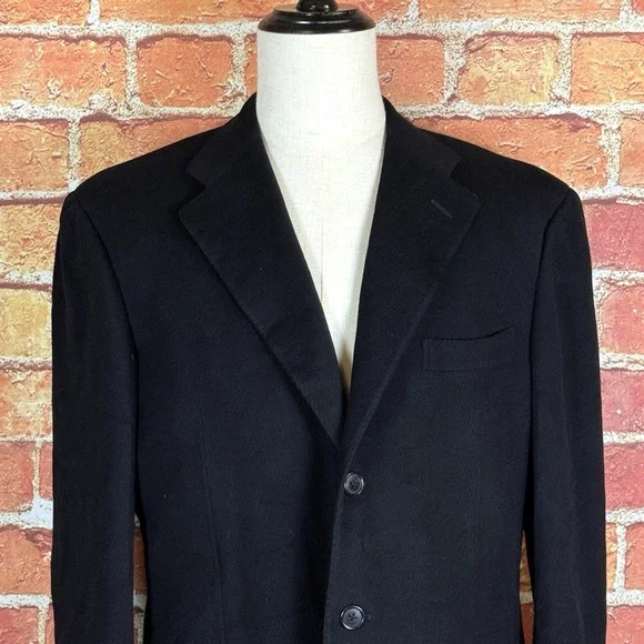 Ermenegildo Zegna Men Pure Cashmere Solid Black Blazer‎ Missing Size Tag Vintage