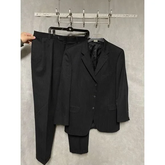 Jos A Bank Suit Men 42L Gray Striped Cashmere Wool Flannel 35x32.5‎ Pants Luxury