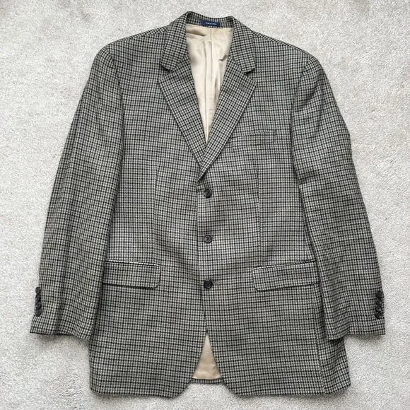 Ralph Lauren Herringbone Plaid Blazer Mens 42L Wool Cashmere Academia Preppy