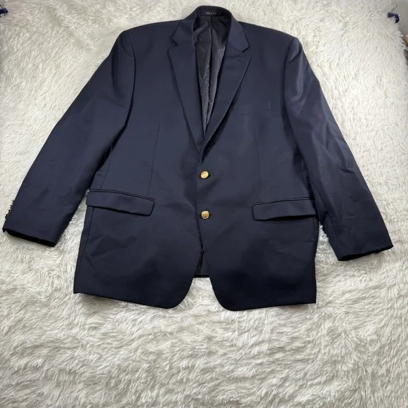 Lauren Ralph Lauren Blazer Mens 48R Navy Wool Designer Gold Buttons Sport Coat
