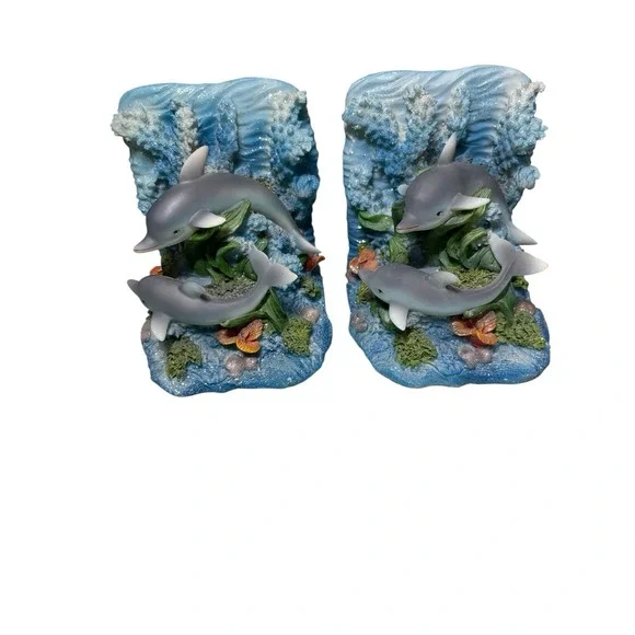 Dolphin 90s Nostalgia Bookends Set Figurine Y2K Coral Ocean Book End