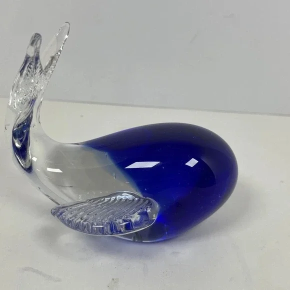 Vintage Cobalt Blue Art Glass Whale Figurine Paperweight Decor