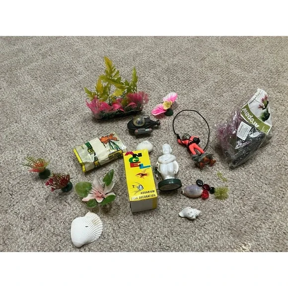 Assortment of aquarium decorations