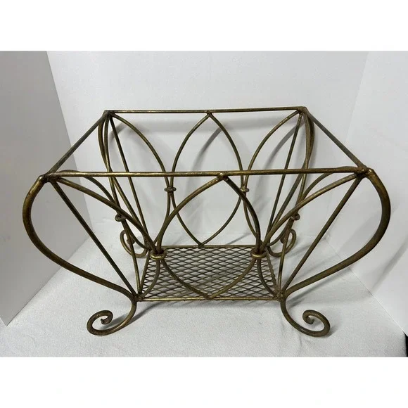 Art Deco Magazine Rack Vintage Brass Gilt Gold Finish‎ MCM Hollywood Regency