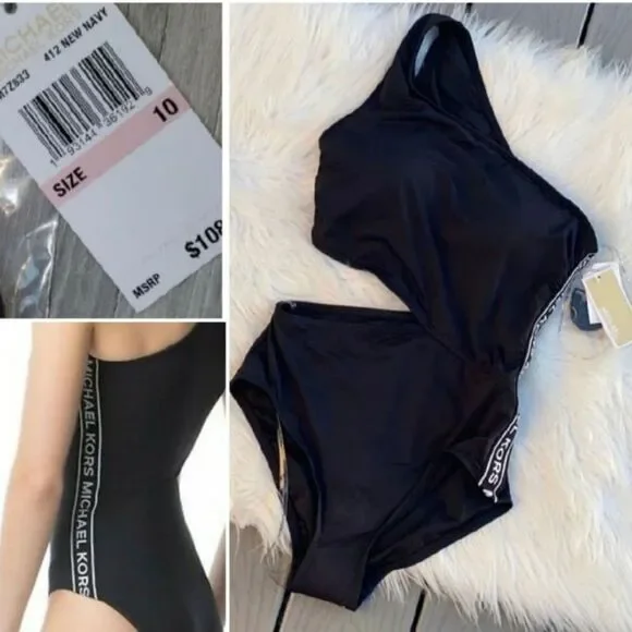 New Michael Kors side logo Cutout women's swimsuit size 10