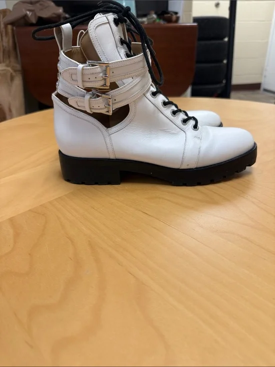Michael Kors White Cutout Lace-Up Ankle Boots with Black Lug Sole