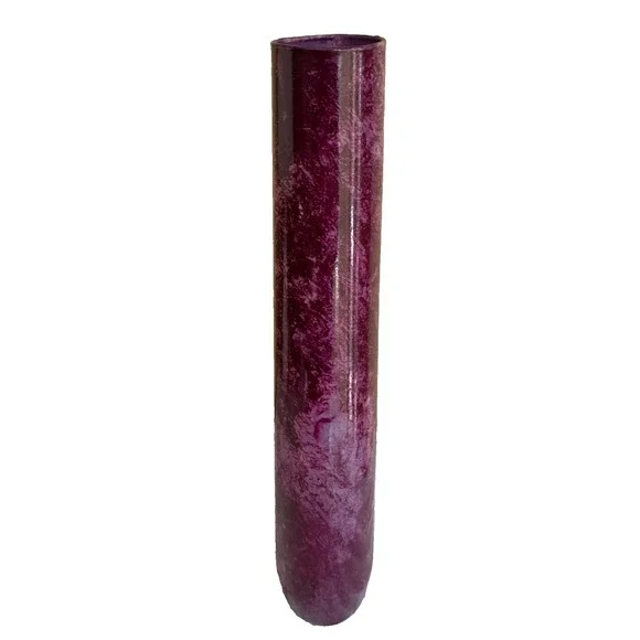 Burgundy‎ Glass Tall Painted Vase 12 inch tall in good condition