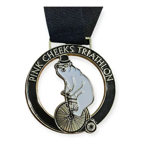 Pink Cheeks Triathlon Medal Polar Bear Fun Run Bike Race RHTM 32