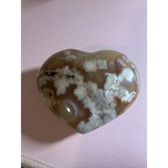 Flower Agate Heart Shape Polished Gemstone Valentine Gift Paper Weight Decor