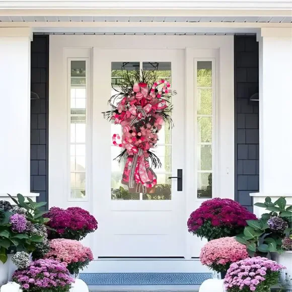 Pink Halloween Swag Wreath For Front Door, With BOO Sign