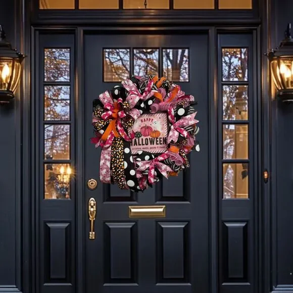 Happy Halloween Pink Mesh Wreath
