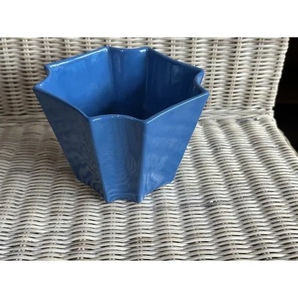 VINTAGE HAEGER BLUE GLAZE FLOWERPOT PLANTER 8-SIDED MODEL 3785 Octagon
