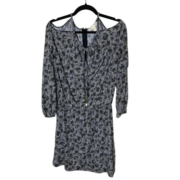 Michael Kors S Green Floral Cold-Shoulder Dress Long Sleeve Boho Romantic