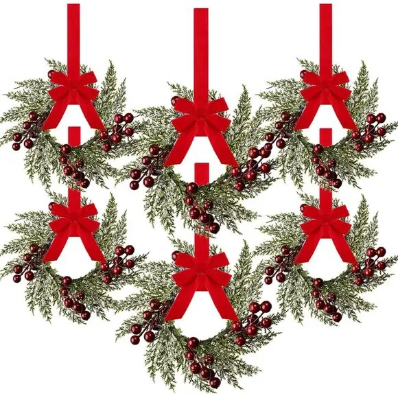 Charming 6-Piece Mini Christmas Wreaths - Perfect for Candle Decor & Windows