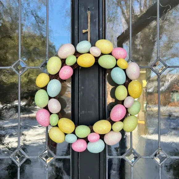 Easter Wreath Front Door Glitter Eggs Pastel Spring Decor 12 Inches Cottagecore