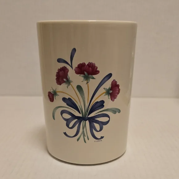 Beautiful Lenox Floral Ceramic Mug with Blue Ribbon Design