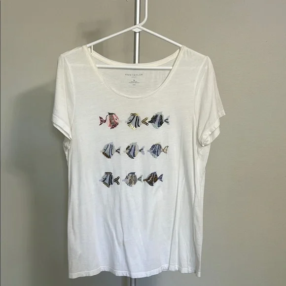 LOFT Pink and White Fish Print Top