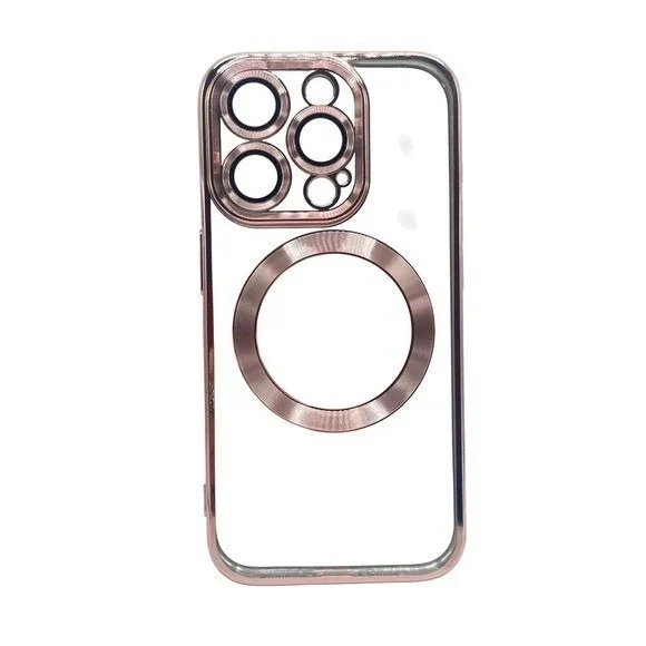 iPhone 15 Pro Clear Protective Case Pink Metallic Trim‎ NEW