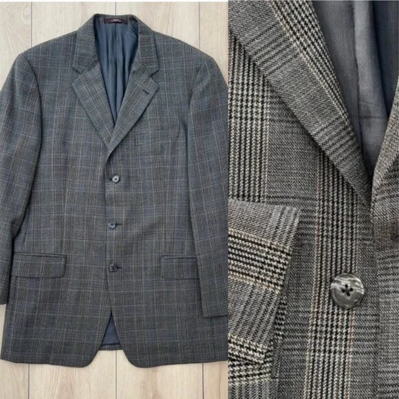 Joseph Abboud American Soft 100% Wool 3-Button Sport Coat Glen Plaid Check 42L