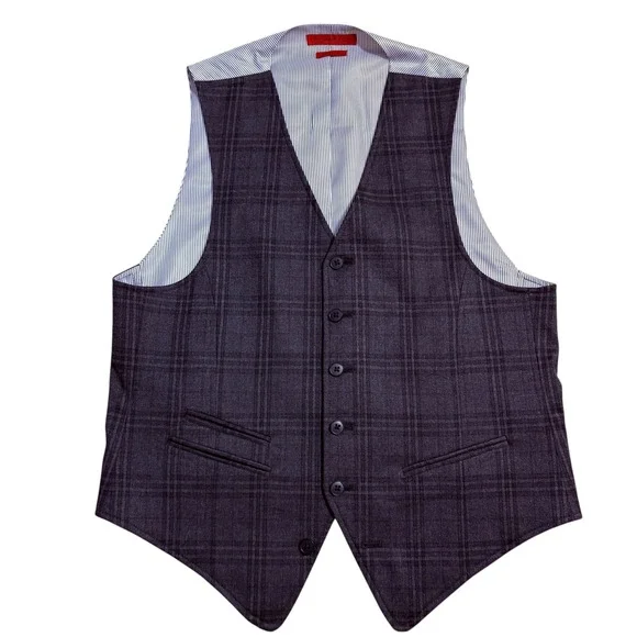 John Varvatos USA Plaid Wool Vest Men's Size S Dark Grey‎ Formal