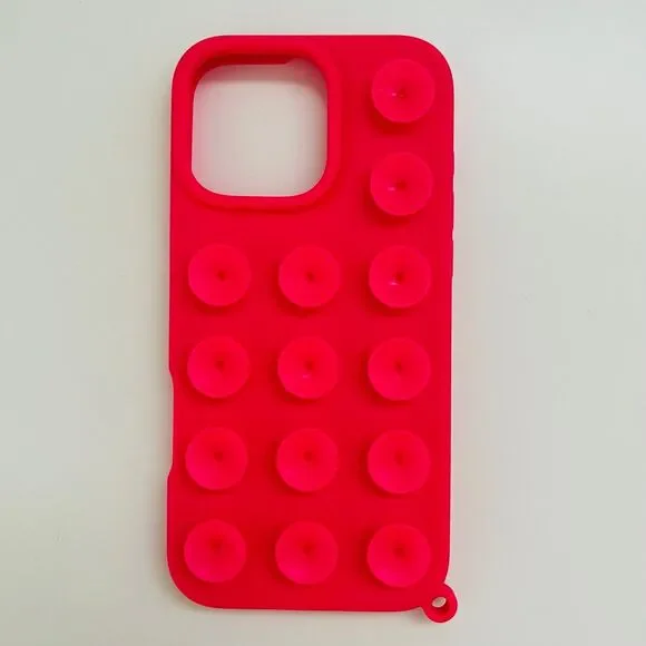 Hot Pink Shockproof Suction Cup Soft Silicone iPhone 16 Pro Max Case