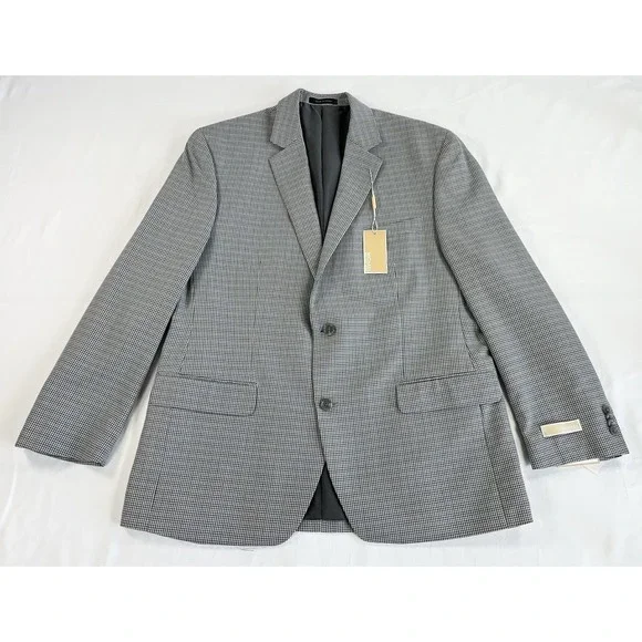 NWT Michael Kors Mens 44R Sport Coat Blazer Grey Black Houndstooth Classic Fit