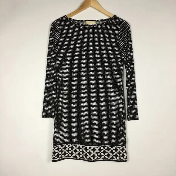 Michael Kors Black Mini Sheath Dress Geometric Long Sleeve Women's‎ Size PS