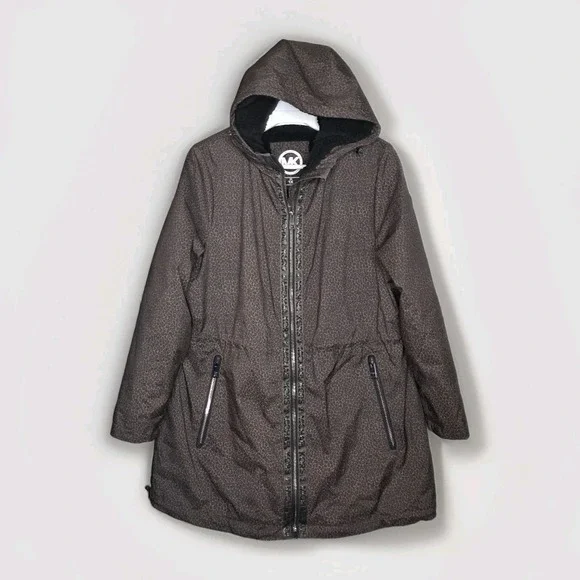 Michael Kors Soft Shell Hooded‎ Coat Anorak Plus 1X Chocolate Animal Lepord