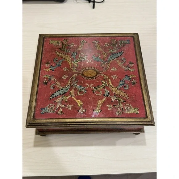 Vintage Marshall Fields Pink‎ Painted Wooden Keepsake Jewelry Box Rare HTF 80s