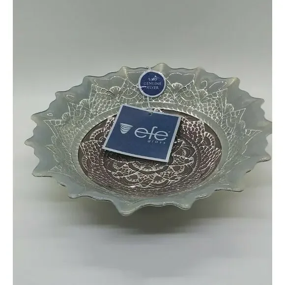 Efe Glass Turkish - 100% Genuine Silver Hand-Decorated Bowl! Beautiful!!