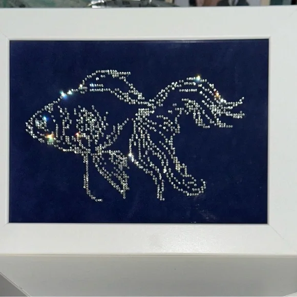 Decorative Fish Rhinestone Art in White Frame