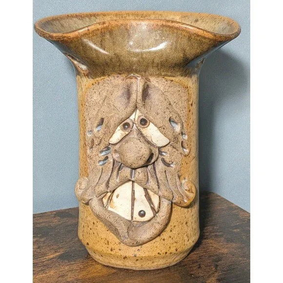 Vtg Baalbergen Pottery Ugly Funny Face Pottery Cowboy Hanging Vase Holder Marked
