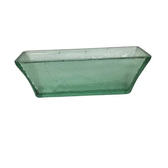 Mid-Century MCM Thick Green Clear Ice Glass Container Heavy 11.75 x 4 Pebbled