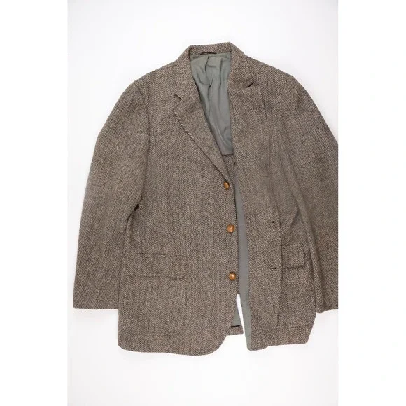 Cable Car Clothiers Mens Blazer Harris Tweed Herringbone Brown Wool XL