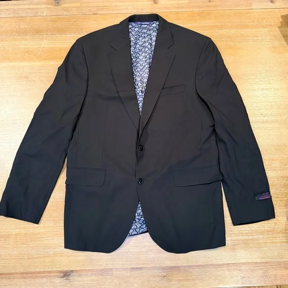 Ted‎ Baker Black Wool Blazer Jacquard Lining 2 Button Closure Size 44R