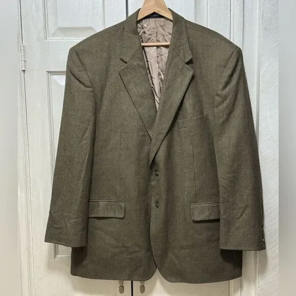 Chaps Men’s 48R Brown Lambswool Jacket Houndstooth Two Buttons Blazer Sport Coat