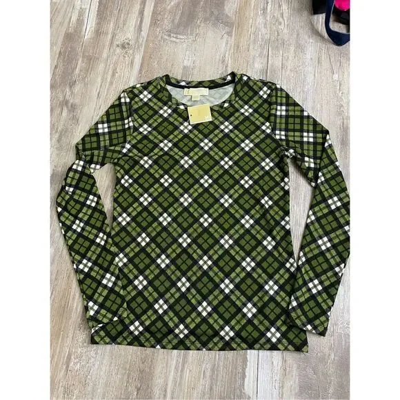 Michael Kors Plaid Green Long Sleeve Shirt Sz  S