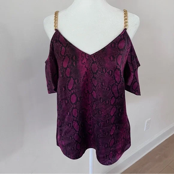 Michael Kors Womens Chain Straps Cold Shoulder Snake Print Blouse |XS|