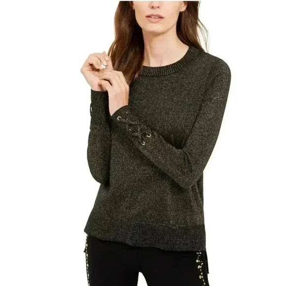Michael Kors Womens Black Metallic Sweater, Medium