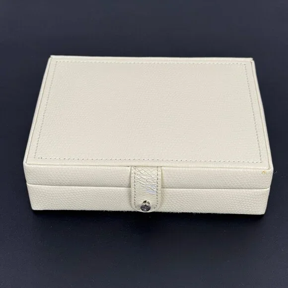 Pottery Barn McKenna Jewelry Box Travel Case Beige Faux Lizard 6.5