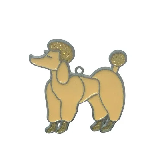 Vntg Handmade Stained Glass Poodle Dog Yellow Blond Suncatcher Ornament Pets